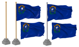 Etat de Nevada drapeau agitant différent style avec supporter pôle isolé, 3d le rendu png