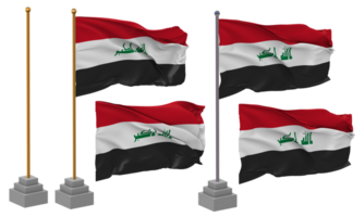 Irak Flagge winken anders Stil mit Stand Pole isoliert, 3d Rendern png