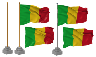 Mali Flag Waving Different Style With Stand Pole Isolated, 3D Rendering png