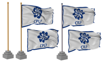 gemeenschap van Portugees taal landen, cplp vlag golvend verschillend stijl met staan pool geïsoleerd, 3d renderen png