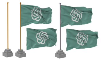 ChatGPT OpenAI Flag Waving Different Style With Stand Pole Isolated, 3D Rendering png