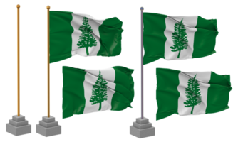 Gebiet von Norfolk Insel Flagge winken anders Stil mit Stand Pole isoliert, 3d Rendern png