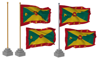 Granada bandeira acenando diferente estilo com ficar de pé pólo isolado, 3d Renderização png