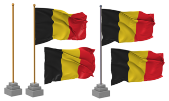 Belgium Flag Waving Different Style With Stand Pole Isolated, 3D Rendering png