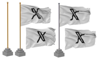 twitter X logo vlag golvend verschillend stijl met staan pool geïsoleerd, 3d renderen png