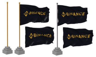 Binance Flag Waving Different Style With Stand Pole Isolated, 3D Rendering png