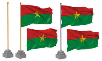 Burkina Faso Flag Waving Different Style With Stand Pole Isolated, 3D Rendering png