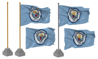 Manchester City Football Club Flag Waving Different Style With Stand Pole Isolated, 3D Rendering png