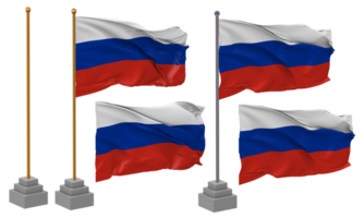 Russie drapeau agitant différent style avec supporter pôle isolé, 3d le rendu png