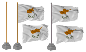 Cipro bandiera agitando diverso stile con In piedi polo isolato, 3d interpretazione png