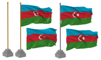 azerbaijan flagga vinka annorlunda stil med stå Pol isolerat, 3d tolkning png