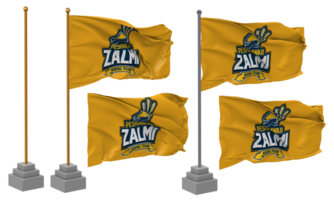 Peshawar Zalmi, PZ Flag Waving Different Style With Stand Pole Isolated, 3D Rendering png