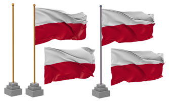 Poland Flag Waving Different Style With Stand Pole Isolated, 3D Rendering png