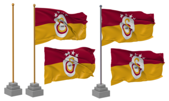 Galatasaray Spor Kulubu, Galatasaray SK Football Club Flag Waving Different Style With Stand Pole Isolated, 3D Rendering png
