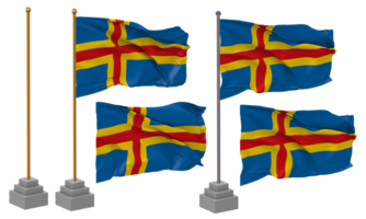 Aland Islands Flag Waving Different Style With Stand Pole Isolated, 3D Rendering png