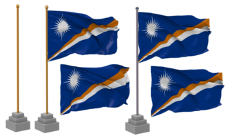 maarschalk eilanden vlag golvend verschillend stijl met staan pool geïsoleerd, 3d renderen png