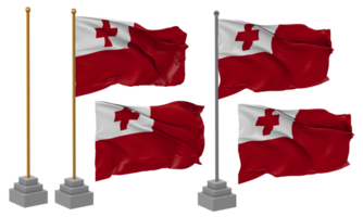 Tonga drapeau agitant, rester, pôle, isolé, 3d illustration, 3d le rendu, drapeau, doré, png