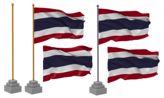 Tailandia bandera ondulación, pararse, polo, aislado, 3d ilustración, 3d representación, bandera, dorado, png