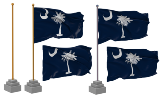 Zustand von Süd Carolina Flagge winken anders Stil mit Stand Pole isoliert, 3d Rendern png