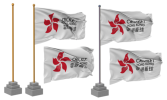 Kricket Hong kong Flagge winken anders Stil mit Stand Pole isoliert, 3d Rendern png