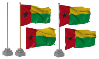 Guinea Bissau Flag Waving Different Style With Stand Pole Isolated, 3D Rendering png