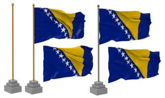 Bosnia and Herzegovina Flag Waving Different Style With Stand Pole Isolated, 3D Rendering png