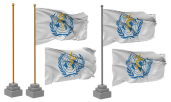 World Health Organization, WHO Flag Waving Different Style With Stand Pole Isolated, 3D Rendering png