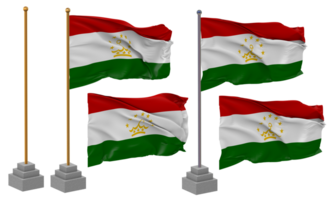 Tajikistan Flag Waving, Stand, Pole, Isolated, 3d illustration, 3d rendering, Flag, Golden, png