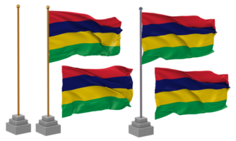 Mauritius Flag Waving Different Style With Stand Pole Isolated, 3D Rendering png
