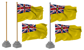 Niue Islands Flag Waving Different Style With Stand Pole Isolated, 3D Rendering png