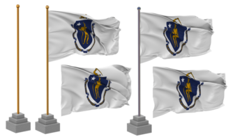 State of Massachusetts Flag Waving Different Style With Stand Pole Isolated, 3D Rendering png