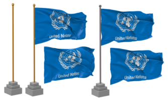 unito nazioni, un bandiera agitando diverso stile con In piedi polo isolato, 3d interpretazione png