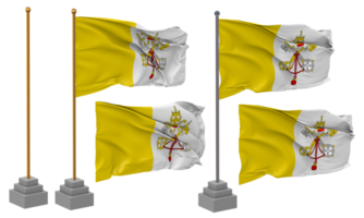 Vaticano cidade bandeira acenando diferente estilo com ficar de pé pólo isolado, 3d Renderização png