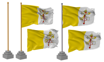 Vaticano cidade bandeira acenando diferente estilo com ficar de pé pólo isolado, 3d Renderização png