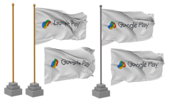 Google Pay Flag Waving Different Style With Stand Pole Isolated, 3D Rendering png