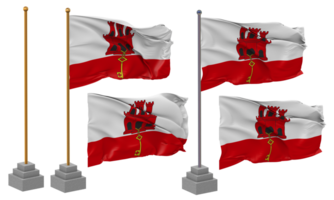 Gibraltar bandera ondulación diferente estilo con estar polo aislado, 3d representación png