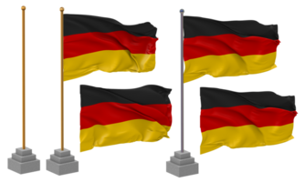 Alemanha bandeira acenando diferente estilo com ficar de pé pólo isolado, 3d Renderização png