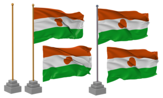 Niger vlag golvend verschillend stijl met staan pool geïsoleerd, 3d renderen png