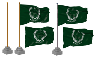 Government of Khyber Pakhtunkhwa, KPK Flag Waving Different Style With Stand Pole Isolated, 3D Rendering png