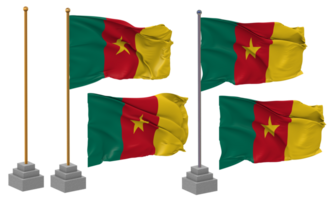 Camarões bandeira acenando diferente estilo com ficar de pé pólo isolado, 3d Renderização png