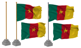 cameroon flagga vinka annorlunda stil med stå Pol isolerat, 3d tolkning png