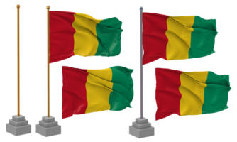 Guinea Flag Waving Different Style With Stand Pole Isolated, 3D Rendering png