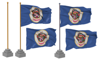 Estado do Minnesota bandeira acenando diferente estilo com ficar de pé pólo isolado, 3d Renderização png