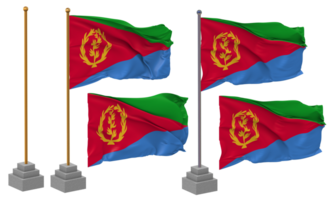 Eritrea Flag Waving Different Style With Stand Pole Isolated, 3D Rendering png