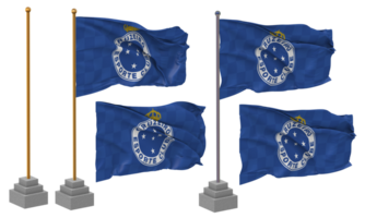 cruzeiro deporte clube bandera ondulación diferente estilo con estar polo aislado, 3d representación png