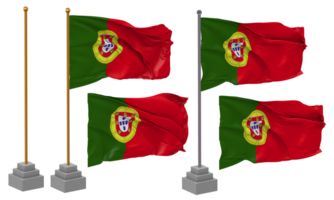 Portugal vlag golvend verschillend stijl met staan pool geïsoleerd, 3d renderen png