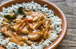 Thai panang curry with mix of white and wild rice photo