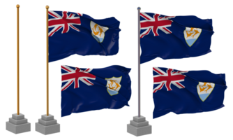 Anguilla Flag Waving Different Style With Stand Pole Isolated, 3D Rendering png