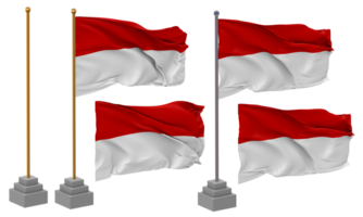 Indonesia bandiera agitando diverso stile con In piedi polo isolato, 3d interpretazione png