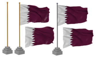 Qatar drapeau agitant différent style avec supporter pôle isolé, 3d le rendu png